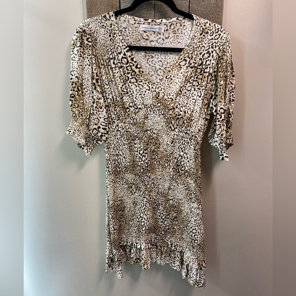 Faithfull The Brand Margherita Smocked Cheetah Mini Dress Women’s Size 6 Medium - Picture 4 of 11